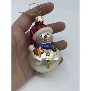Santa Snowman With Gingerbread Man glass Christmas Ornament